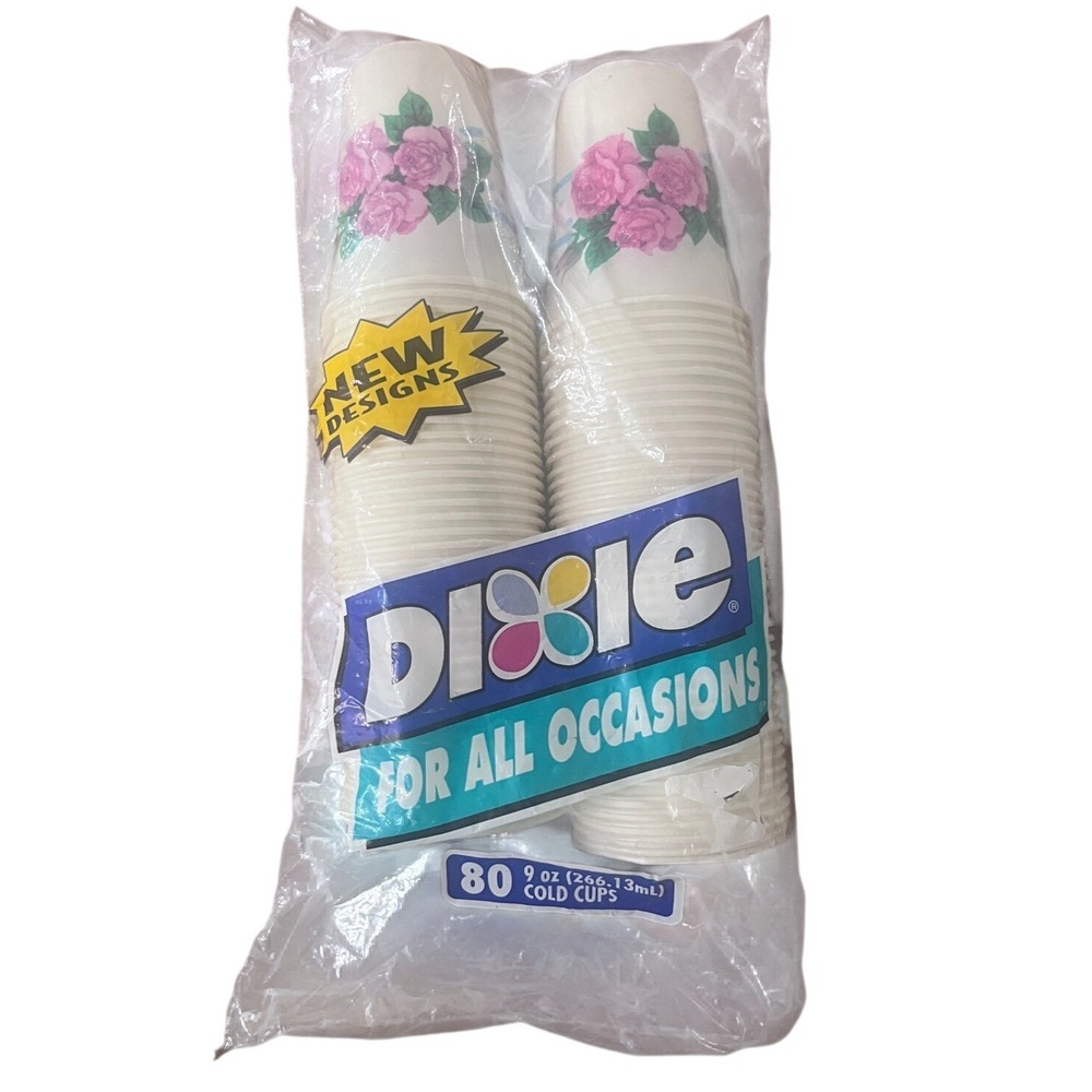 VTG Dixie‎ 9 oz Cold Cups 80 Count Floral Rose Pattern SEALED Vintage